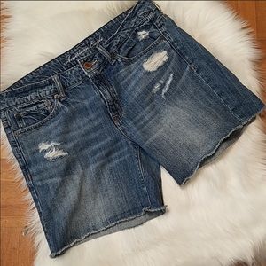Distressed jean shorts